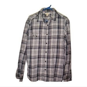 Sonoma Life + Style Black Gray & White Plaid Flannel Size Large